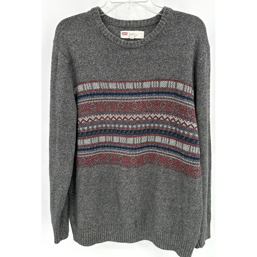 LEVI'S STANDARD FIT FAIR ISLE PRINT SWEATER‎ Men's Size Large Heathered Grey